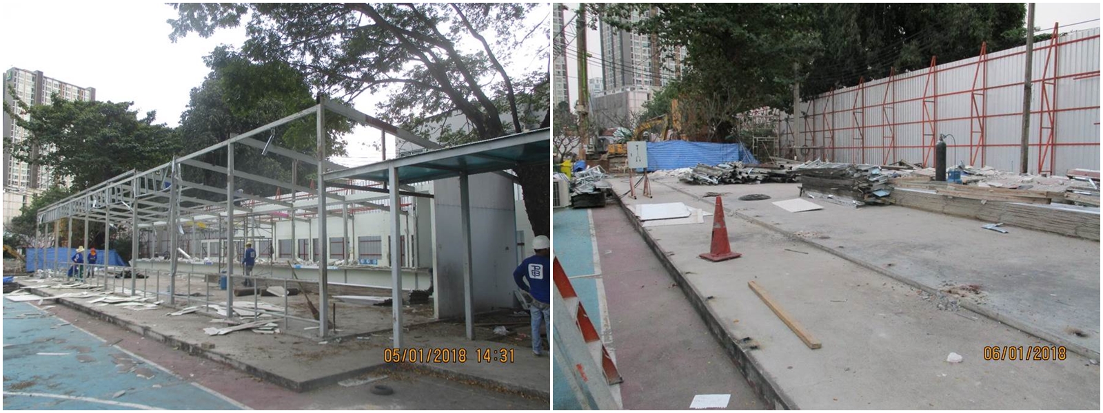 งานรื้อถอนโรงอาหารเดิม แล้วเสร็จ
